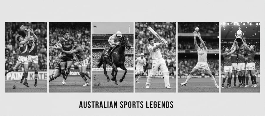 Strip of Australian sports scenes: AFL, rugby league, cricket and racing